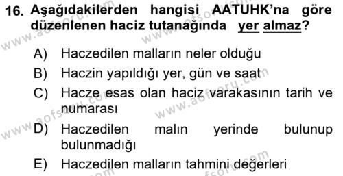 Vergi İcra Hukuku Dersi 2020 - 2021 Yılı Yaz Okulu Sınavı 16. Soru