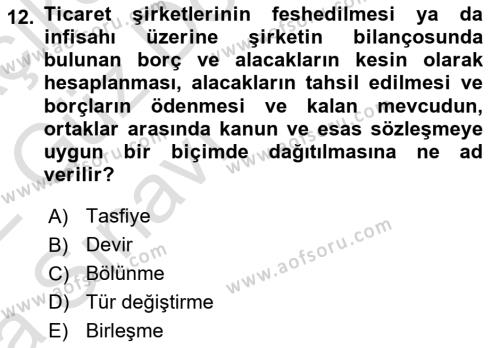 Vergi İcra Hukuku Dersi 2021 - 2022 Yılı (Vize) Ara Sınavı 12. Soru