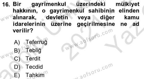 Vergi İcra Hukuku Dersi 2021 - 2022 Yılı Yaz Okulu Sınavı 16. Soru