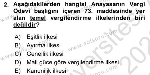 Vergi İcra Hukuku Dersi 2021 - 2022 Yılı Yaz Okulu Sınavı 2. Soru