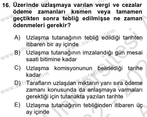 Vergi İcra Hukuku Dersi 2022 - 2023 Yılı (Vize) Ara Sınavı 16. Soru