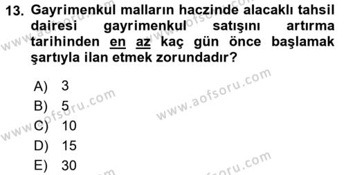 Vergi İcra Hukuku Dersi 2022 - 2023 Yılı (Final) Dönem Sonu Sınavı 13. Soru