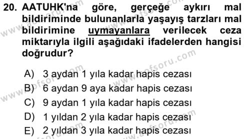 Vergi İcra Hukuku Dersi 2022 - 2023 Yılı (Final) Dönem Sonu Sınavı 20. Soru