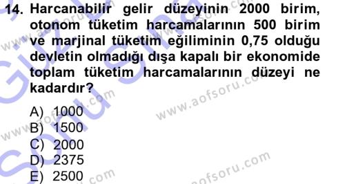 İktisada Giriş Dersi 2012 - 2013 Yılı (Final) Dönem Sonu Sınavı 14. Soru
