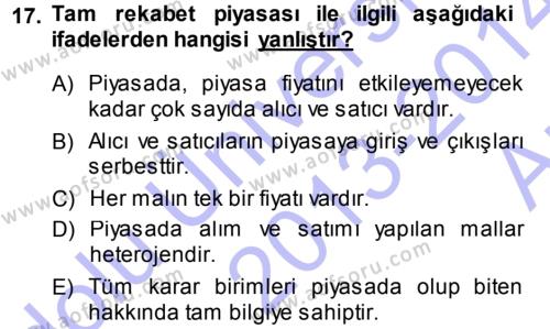 İktisada Giriş Dersi 2013 - 2014 Yılı (Vize) Ara Sınavı 17. Soru