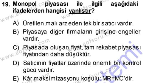İktisada Giriş Dersi 2013 - 2014 Yılı (Vize) Ara Sınavı 19. Soru