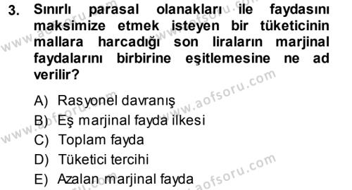 İktisada Giriş Dersi 2013 - 2014 Yılı (Vize) Ara Sınavı 3. Soru