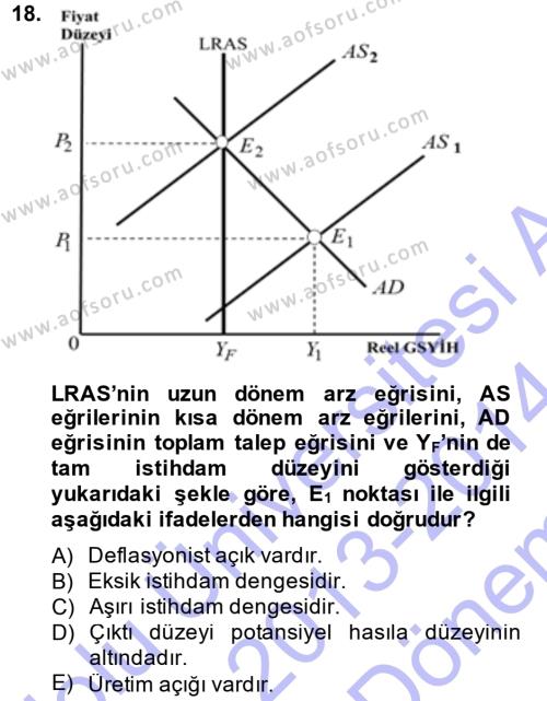 İktisada Giriş Dersi 2013 - 2014 Yılı (Final) Dönem Sonu Sınavı 18. Soru