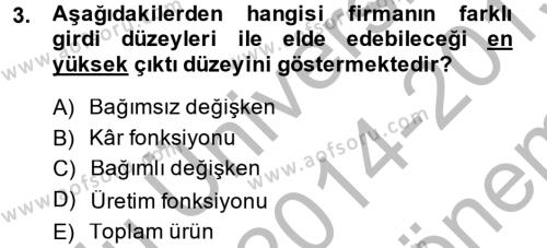 İktisada Giriş Dersi 2014 - 2015 Yılı (Final) Dönem Sonu Sınavı 3. Soru