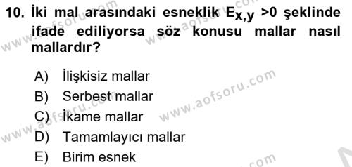 İktisada Giriş Dersi 2023 - 2024 Yılı (Vize) Ara Sınavı 10. Soru