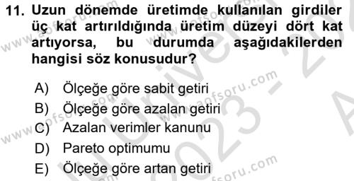 İktisada Giriş Dersi 2023 - 2024 Yılı (Vize) Ara Sınavı 11. Soru