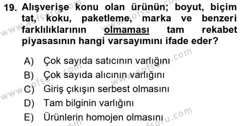 İktisada Giriş Dersi 2023 - 2024 Yılı (Vize) Ara Sınavı 19. Soru