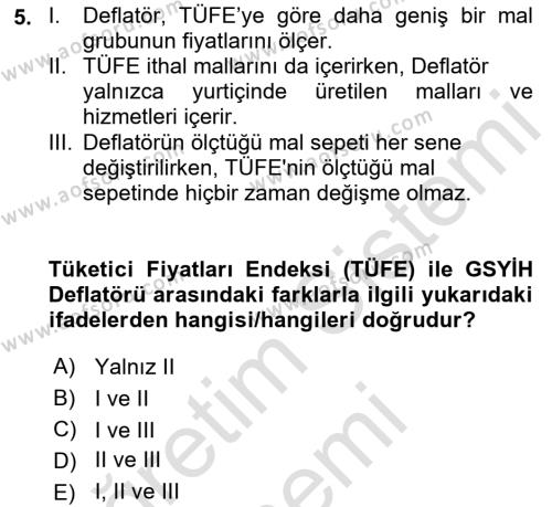 İktisada Giriş Dersi 2023 - 2024 Yılı (Final) Dönem Sonu Sınavı 5. Soru