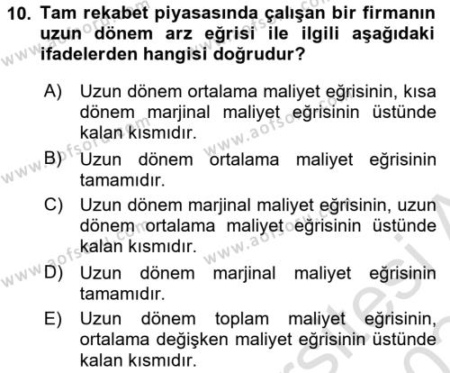 İktisada Giriş Dersi 2023 - 2024 Yılı Yaz Okulu Sınavı 10. Soru