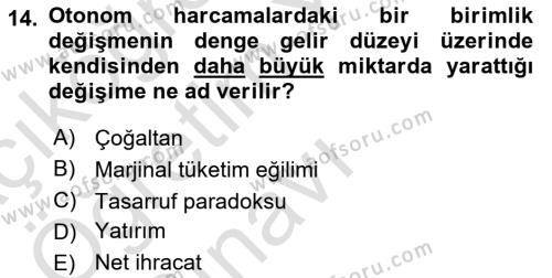 İktisada Giriş Dersi 2023 - 2024 Yılı Yaz Okulu Sınavı 14. Soru