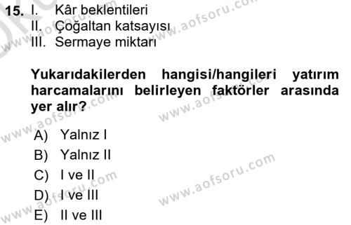 İktisada Giriş Dersi 2023 - 2024 Yılı Yaz Okulu Sınavı 15. Soru