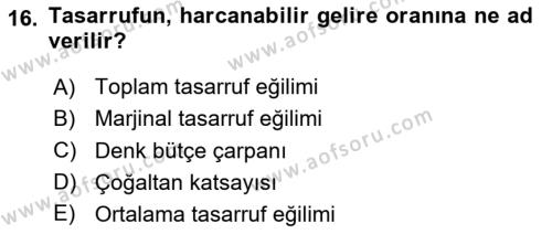 İktisada Giriş Dersi 2023 - 2024 Yılı Yaz Okulu Sınavı 16. Soru