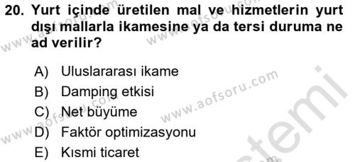 İktisada Giriş Dersi 2023 - 2024 Yılı Yaz Okulu Sınavı 20. Soru