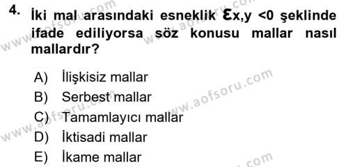 İktisada Giriş Dersi 2023 - 2024 Yılı Yaz Okulu Sınavı 4. Soru