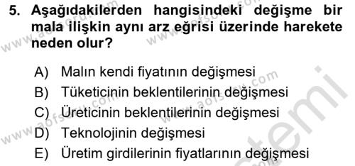 İktisada Giriş Dersi 2023 - 2024 Yılı Yaz Okulu Sınavı 5. Soru