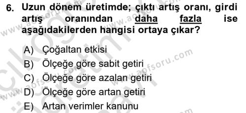 İktisada Giriş Dersi 2023 - 2024 Yılı Yaz Okulu Sınavı 6. Soru