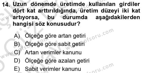 İktisada Giriş Dersi 2024 - 2025 Yılı (Vize) Ara Sınavı 14. Soru