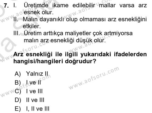 İktisada Giriş Dersi 2024 - 2025 Yılı (Vize) Ara Sınavı 7. Soru