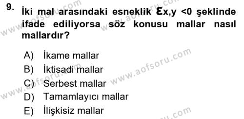 İktisada Giriş Dersi 2024 - 2025 Yılı (Vize) Ara Sınavı 9. Soru