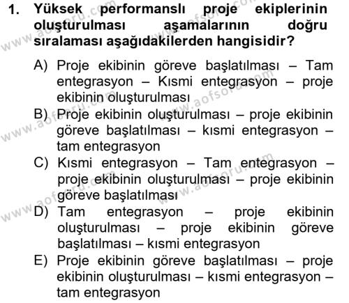 Proje Yönetimi Dersi 2012 - 2013 Yılı (Vize) Ara Sınavı 1. Soru