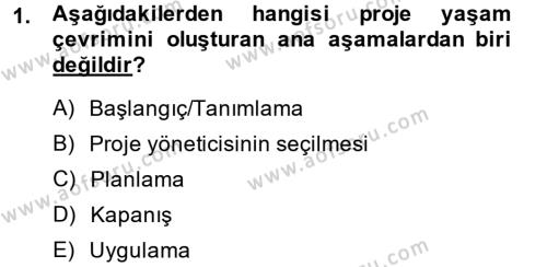 Proje Yönetimi Dersi 2013 - 2014 Yılı (Vize) Ara Sınavı 1. Soru