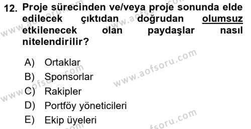 Proje Yönetimi Dersi 2023 - 2024 Yılı (Vize) Ara Sınavı 12. Soru