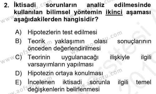 İktisada Giriş 1 Dersi 2018 - 2019 Yılı (Vize) Ara Sınavı 2. Soru