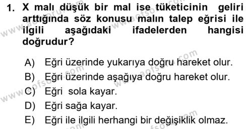 İktisada Giriş 1 Dersi 2021 - 2022 Yılı (Final) Dönem Sonu Sınavı 1. Soru