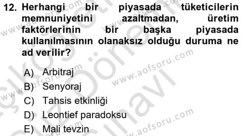 İktisada Giriş 1 Dersi 2021 - 2022 Yılı (Final) Dönem Sonu Sınavı 12. Soru