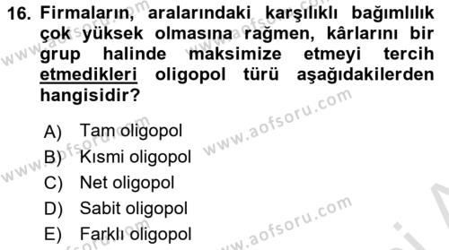 İktisada Giriş 1 Dersi 2021 - 2022 Yılı (Final) Dönem Sonu Sınavı 16. Soru