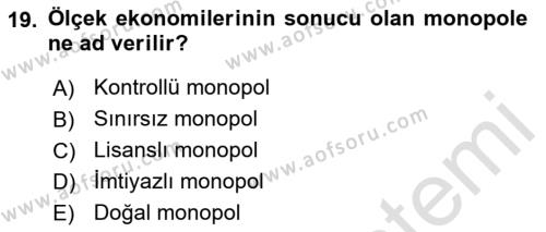 İktisada Giriş 1 Dersi 2021 - 2022 Yılı (Final) Dönem Sonu Sınavı 19. Soru