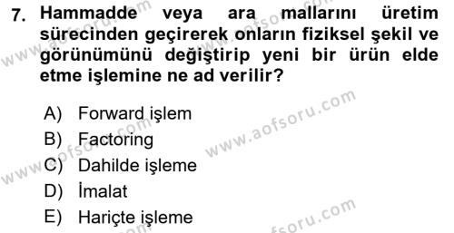 İktisada Giriş 1 Dersi 2021 - 2022 Yılı (Final) Dönem Sonu Sınavı 7. Soru