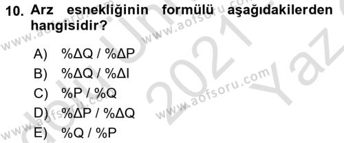 İktisada Giriş 1 Dersi 2021 - 2022 Yılı Yaz Okulu Sınavı 10. Soru