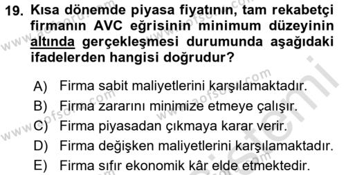 İktisada Giriş 1 Dersi 2021 - 2022 Yılı Yaz Okulu Sınavı 19. Soru