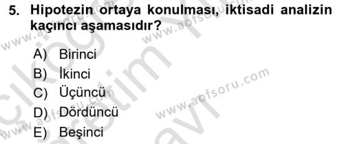 İktisada Giriş 1 Dersi 2021 - 2022 Yılı Yaz Okulu Sınavı 5. Soru