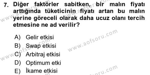 İktisada Giriş 1 Dersi 2021 - 2022 Yılı Yaz Okulu Sınavı 7. Soru