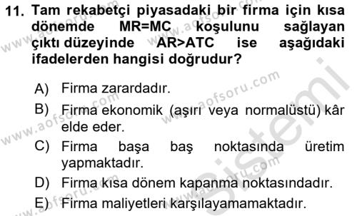 İktisada Giriş 1 Dersi 2022 - 2023 Yılı (Final) Dönem Sonu Sınavı 11. Soru