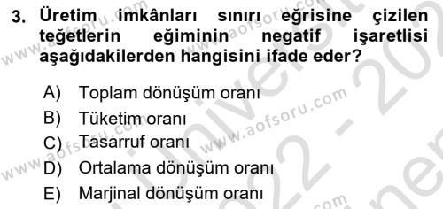 İktisada Giriş 1 Dersi 2022 - 2023 Yılı (Final) Dönem Sonu Sınavı 3. Soru