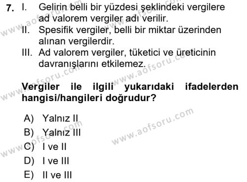 İktisada Giriş 1 Dersi 2022 - 2023 Yılı (Final) Dönem Sonu Sınavı 7. Soru