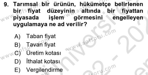 İktisada Giriş 1 Dersi 2022 - 2023 Yılı (Final) Dönem Sonu Sınavı 9. Soru