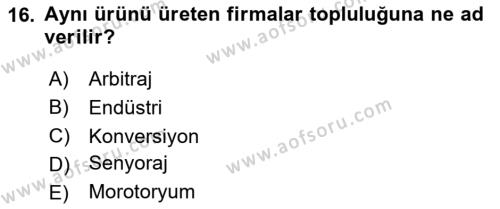 İktisada Giriş 1 Dersi 2023 - 2024 Yılı Yaz Okulu Sınavı 16. Soru