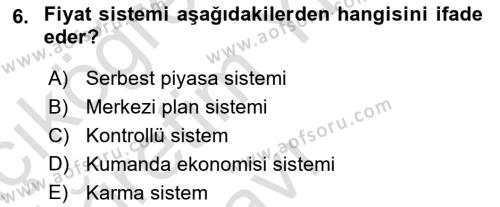 İktisada Giriş 1 Dersi 2023 - 2024 Yılı Yaz Okulu Sınavı 6. Soru