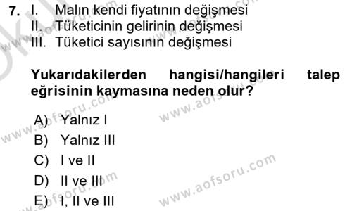 İktisada Giriş 1 Dersi 2023 - 2024 Yılı Yaz Okulu Sınavı 7. Soru