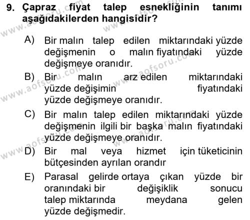 İktisada Giriş 1 Dersi 2023 - 2024 Yılı Yaz Okulu Sınavı 9. Soru