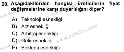 İktisada Giriş 1 Dersi 2024 - 2025 Yılı (Vize) Ara Sınavı 20. Soru